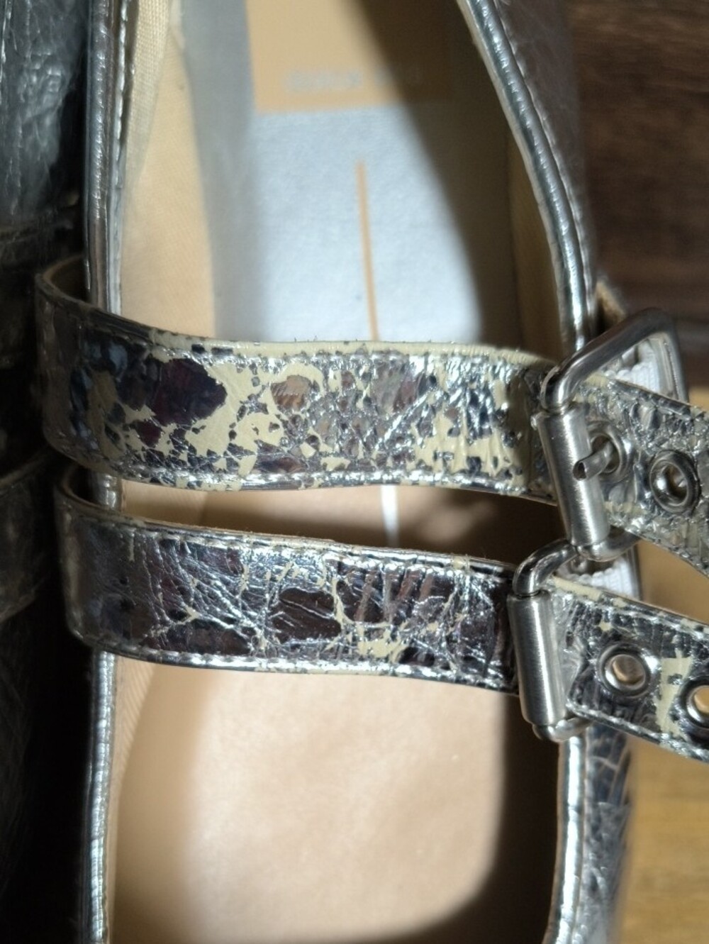 Dolce Vita Silver Croc-Embossed Double-Strap Flats - Picture 2 of 7